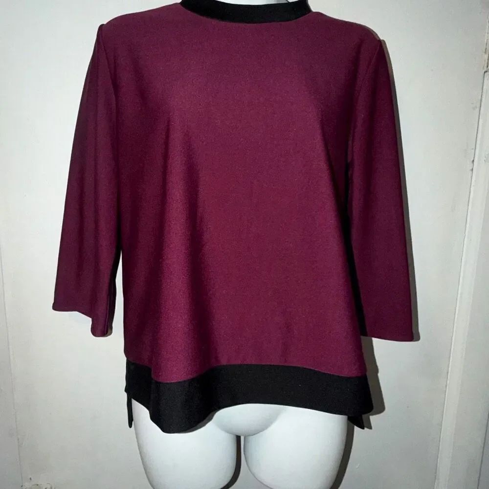 NEXT PHASE Mulberry 3/4 Sleeve Top With Black Trim-M